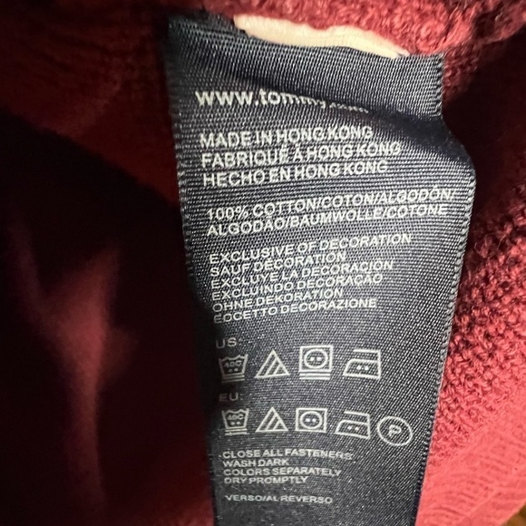 Vintage Tommy Hilfiger 100% Cotton Zip Up Sweater Red Size Medium - Picture 6 of 7